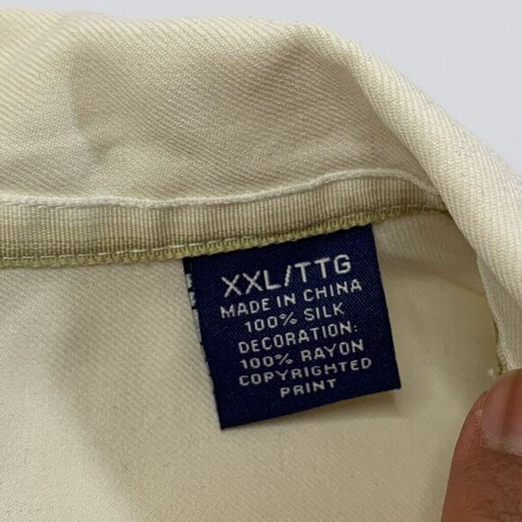 Tommy Bahama Shirt Mens XXL 2XL Cream Silk Short Sleeve Embroidered Graphic - Picture 4 of 10